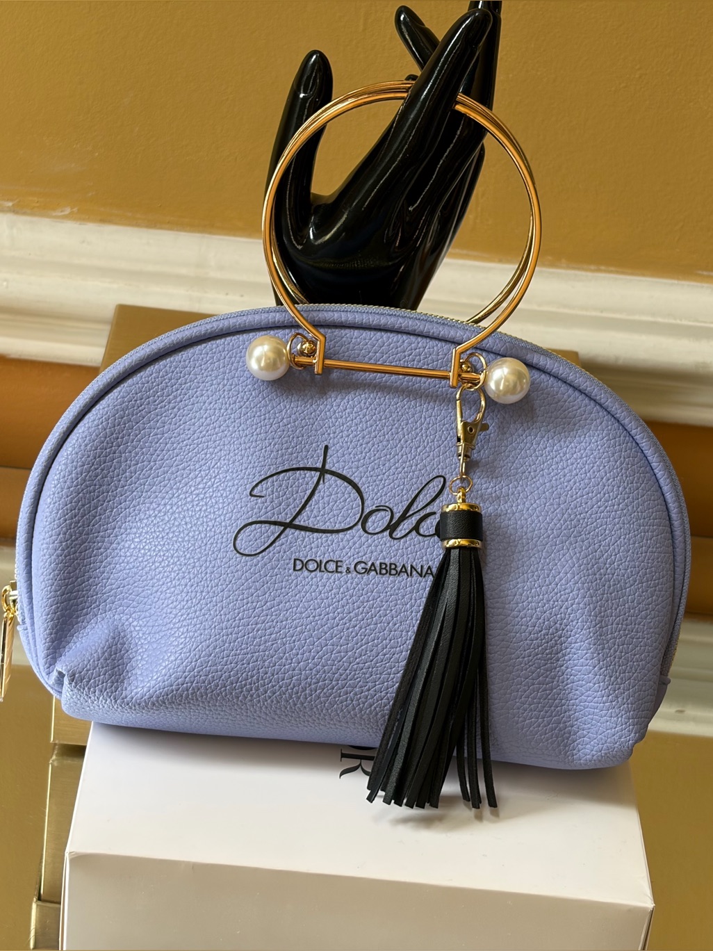 Dolce & Gabbana Lavender Dome Wristlet With Black Tassel And Gold Rings